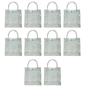 10 Sacolinha 16x15 Transparente Plástica Sacola Lembrancinha Pvc Aniversário Festa Casamento Brinde Madrinha Batizado