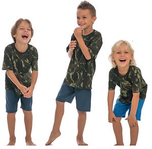 Camisa Camiseta Infantil Premium Verde Camuflado EB Manga Curta 100% Algodão Conforto e Maciês - Oro Adventure