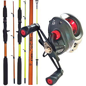 Kit Pesca Premium Carretilha Catarina Drag 10 kg 10 Rls + Vara 100% Carbono 1,80 Metros 2 Partes