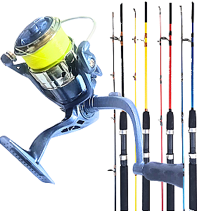 Kit Pesca Vara 30 Libras Fibra de Vidro Maciça + Molinete com Linha Colocada 3 Rolamentos 1000 2000 3000 4000- Tamanhos 1,35 1,50 1,65 1,80 2,10 2,40 Metros