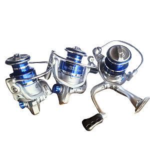 Molinete de Pesca Carretel de Alumínio Ocean King AC 3 Rolamentos Azul + Prata 1000 2000 4000