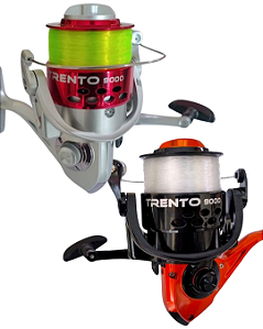 Molinete Para Pesca Grande com Linha LGU Trento 3 Rolamentos 8000 9000 Vermelho+Prata ou Preto+Laranja