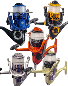 Molinete De Pesca LGU Sakura 6500 Com Linha - 3 Rolamentos - Disponível Em Dourado Azul Prata Creme e Laranja