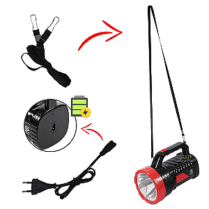 Lanterna Holofote Cilibrim Recarregável Super Pontente Com Luminária Led 5W SQ-3812