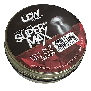 Chumbinho LDW Super Max Premium 5.5mm (.22) 200 Und 0.93g Alta Precisão Lata