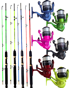 Kit Pesca Vara 30 Libras Fibra de Vidro Maciça + Molinete LGU Arezzo 3 Rolamentos com Linha Colocada 4000 - Tamanhos 1,35 1,50 1,65 1,80 2,10 2,40 2,70 3,00 Metros