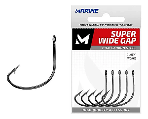 Anzol Super Wide Gap Black Nickel em Aço Carbono Cartelas Nº1 2 6 1/0 2/0 com 40/50 Unidades Marine Sports