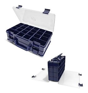 Estojo Maleta Organizadora HI Para Pesca Dupla 16X27cm Azul 44 Divisórias em Polipropileno