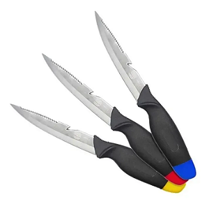 Faca Albatroz Fileteira Escamador 26cm Lamina lisa e Serrilhada Aço FFD102 Cores Sortida