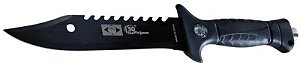 Faca Esportiva Lamina Afiada lisa e Serrilhada 32,5cm Cabo Emborrachado SQ1350 Preto Aço Inox