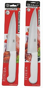 Faca Peixeira SQ Lamina de Aço Inox 6" 7" Polegadas Garbo Cabo Branco Polipropileno de Alta Qualidade