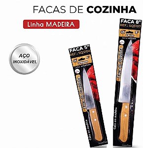 Facas de Cozinha Cabo de Madeira SQ 5" 8" Polegadas Lamina em Aço inox Afiada