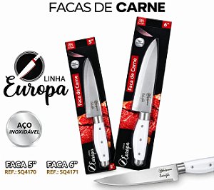 Faca Linha Europa Para Carne Lamina Lisa e Afiada SQ 5" 6" Polegadas de Tamanhos Diferentes