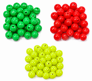 Missangas Para Pesca Com 30Un Cores Verde Vermelho e Amarelo Neon