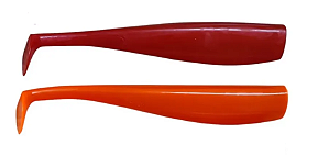 Refil Shad Maximus 28cm Vermelho Laranja atraindo predadores como Garoupa, Atum, Badejo e Olho de Boi