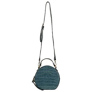 Bolsa Transversal Média Croco arredondada com detalhes em bordado Azul WJ