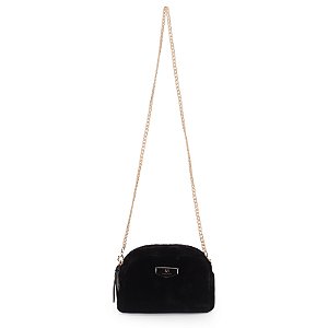 Bolsa Transversal Pequena em pelo com alça corrente e logo resinado -WJ preto