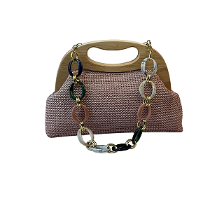 Bolsa de Mão em Malha de Palha com Corrente Decorativa