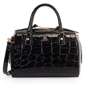 Bolsa Báu Média em verniz Croco WJ preto