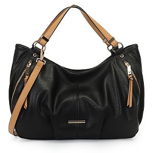 Bolsa Hobo Grande Bicolor Com Ziperes - 12-PRETO