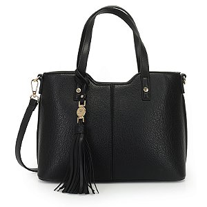 Bolsa Satchel Grande Com Chaveiro E Barbicacho - 12-PRETO - 0