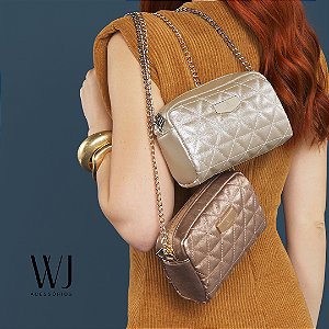 Bolsa Transversal Pequena Em Matelasse Com Alca Corrente PRATA