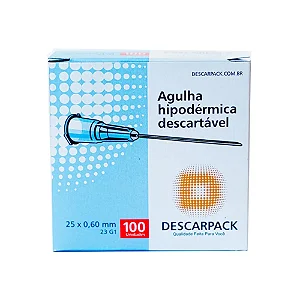 Agulha Hipodérmica 25 x 0,60mm Descarpack com 100 Unidades