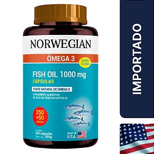 ÔMEGA 3 1000MG NORWEGIAN LEVE 250 CÁPSULAS + 50 GRÁTIS SIDNEY OLIVEIRA