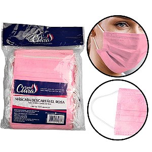Máscara Facial Descartável Com Elástico Rosa 50un