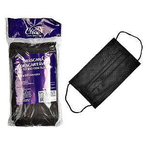 Máscara Facial Descartável Com Elástico Preta 50un