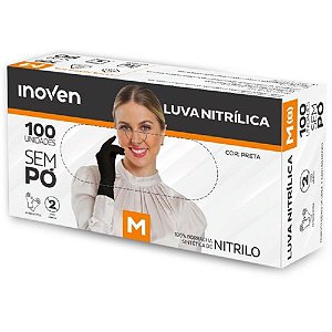 Luva Nitrílica Preta Sem Pó Tamanho M Inoven Caixa com 100 Unidades