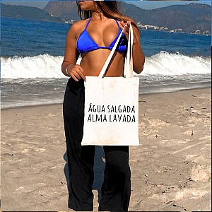 Bolsa Ecobag 100% Algodão Estampa ÁGUA SALGADA ALMA LAVADA Reutilizável Estilosa
