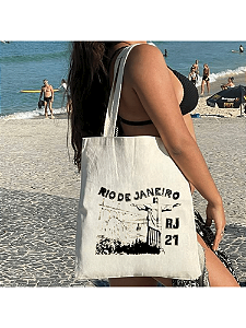 Bolsa Feminina Ecobag  100% algodão Estampa RJ E CRISTO
