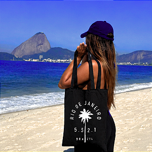 Bolsa Ecobag PRETA 100% Algodão Estampa +55 21 Reutilizável Estilosa