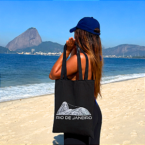 Bolsa Ecobag PRETA 100% Algodão Estampa PÃO DE AÇÚCAR Reutilizável Estilosa
