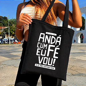 Bolsa Ecobag PRETA 100% Algodão Estampa ANDA CUM FÉ Reutilizável Estilosa