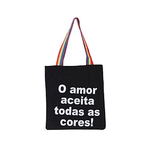 Bolsa Feminina Ecobag 100% algodão Black AMOR A TODOS