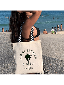 Bolsa Feminina Ecobag 100% algodão +55 21 (Alça xadrez)