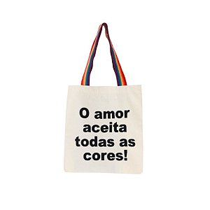 Bolsa Feminina Ecobag 100% algodão AMOR A TODOS (Arco-íris)
