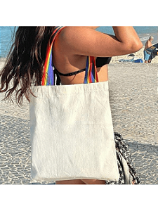 Bolsa Feminina Ecobag 100% algodão CRUA (Alça colorida)