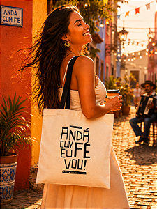 Bolsa Feminina Ecobag 100% algodão ANDA CUM FÉ (Alça preta)