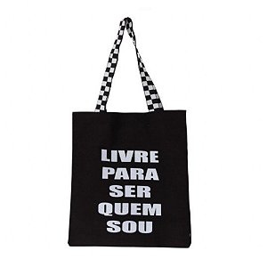 Bolsa Feminina Ecobag 100% algodão Black LIVRE  (xadrez)