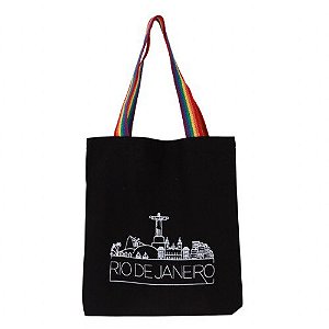 Bolsa Ecobag 100% algodão Black RIO DE JANEIRO (arco-íris)