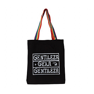 Bolsa Ecobag 100% algodão Black Estampa GENTILEZA (Alça arco-íris)