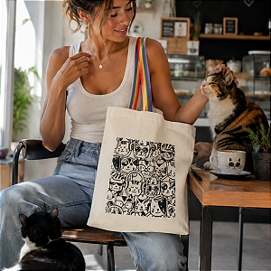 Bolsa Ecobag 100% algodão Estampa GATOS (arco-íris)
