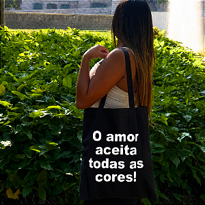 Bolsa Ecobag PRETA 100% Algodão Estampa AMOR A TODOS Reutilizável Estilosa