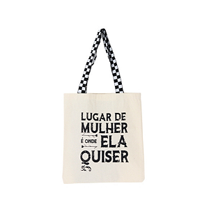Bolsa Ecobag 100% algodão Estampa LUGAR DE MULHER (xadrez)