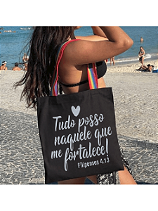 Bolsa Ecobag 100% algodão Black TUDO POSSO (colorida)