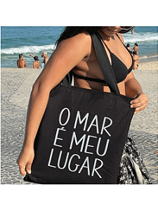 Bolsa Ecobag  100% algodão Black estampa MAR É MEU LUGAR
