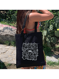 Bolsa Ecobag  100% algodão Black Estampa GATOS